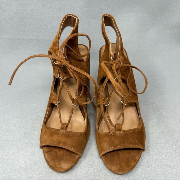 Steve Madden Aryah Brown Suede Lace Up Open Toe Heels Women’s Size 9M - Picture 5 of 12
